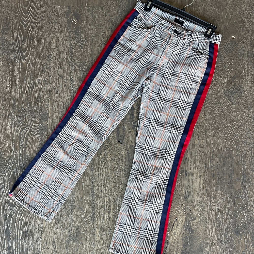 MOTHER Plaid Pants with Red and Blue Stripes
